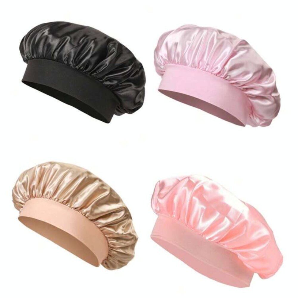Satin Silky Hair Sleep Bonnets Elastic Headband One Size